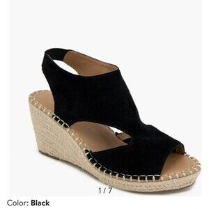 Gentle Souls Cody Black Suede Espadrille Wedge Heel Sandals Shoes Sz 9.5M New